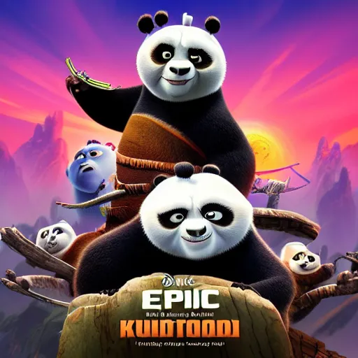 Prompt: epic music album cover, Kung Fu Panda, trending on Artstation, award-winning art