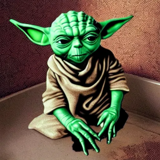 Image similar to yoda sitting on toilet