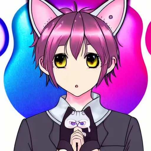 Image similar to digital card art of anime (cat) girl Joe Biden with cat ears surrounded by magic circles. Short hair. Pink hue. Highly detailed. Beautiful