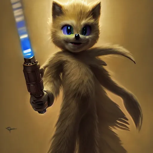 Image similar to highly detailed oil painting | very intricate | cinematic lighting | award - winning | sonic the hedgehog!!!!! with a light saber | by roberto ferri, by tom bagshaw, by j. c. leyendecker and artgerm, american romanticism, by austin osman spare, artstation, cgsociety, official art, octane