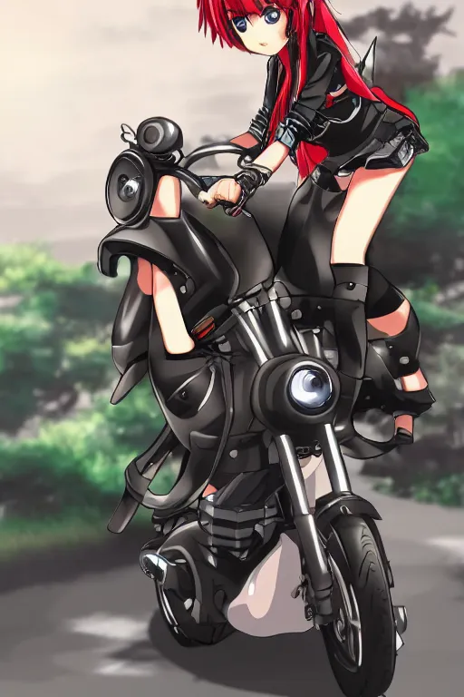 Image similar to anime style girl riding a motorcycle