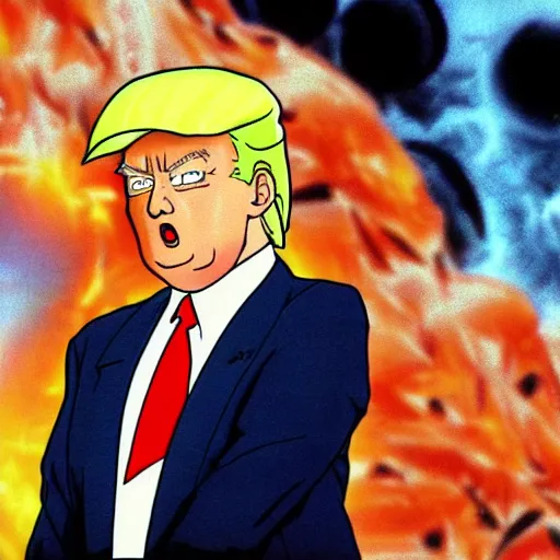 Image similar to still photo of donald trump in dragon ball (1989), anime,