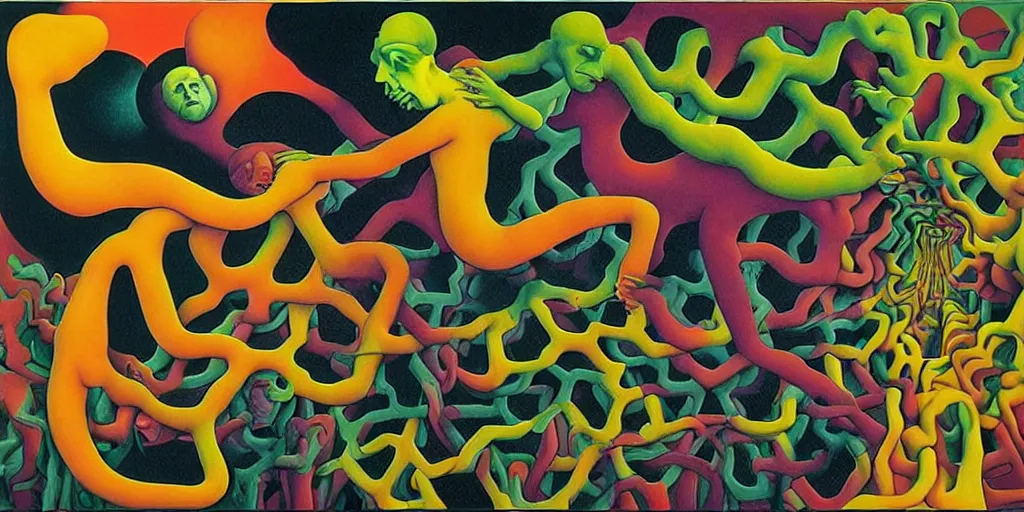 Image similar to basilisk, pain, pleasure, suffering, adventure, ( ( ( psychedelic dripping color ) ) ) love, abstract oil painting by mc escher and salvador daligottfried helnwein