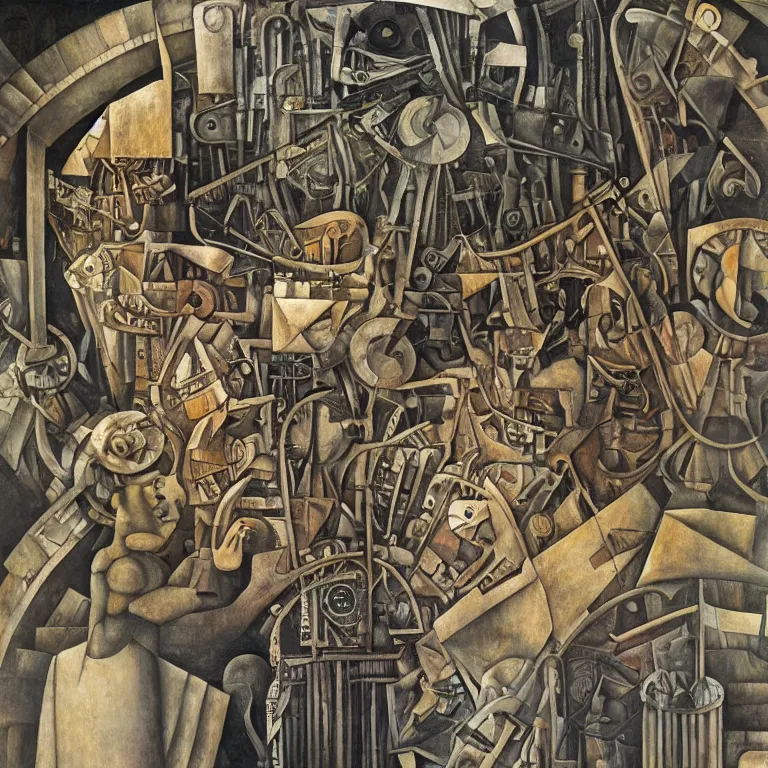 Image similar to time machine, diego rivera and georg scholz highly detailed