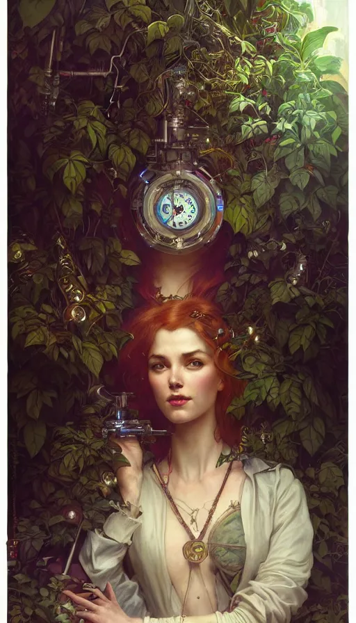 Image similar to hyper realistic time machine schematics, cyberpunk, design on white background, beautiful details, lush foliage, drawn by john singer sargent, tom bagshaw, norman rockwell, alphonso mucha, lolish, trending on artstation