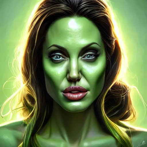 Prompt: highly detailed portrait of angelina jolie as green muscular she - hulk, very pretty, elegant, full body portrait, stephen bliss, unreal engine, fantasy art by artgerm, loish, rhads, ferdinand knab, makoto shinkai and lois van baarle, ilya kuvshinov, rossdraws, tom bagshaw, global illumination, illustration