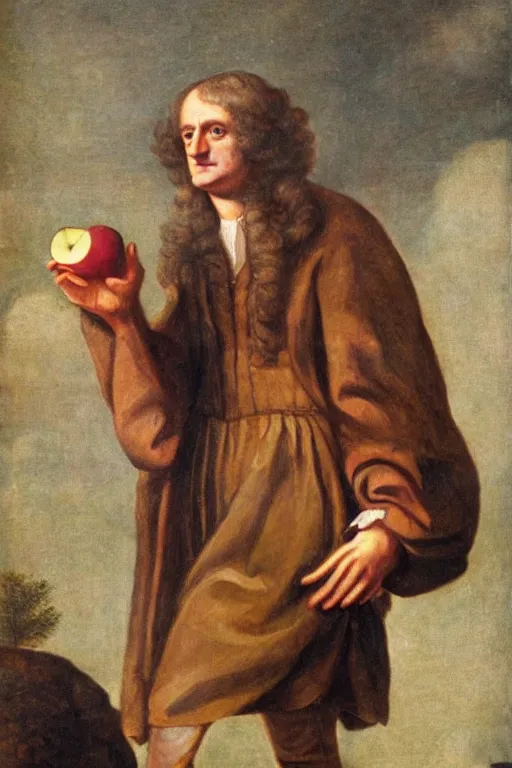 Image similar to isaac newton holding an apple, collage