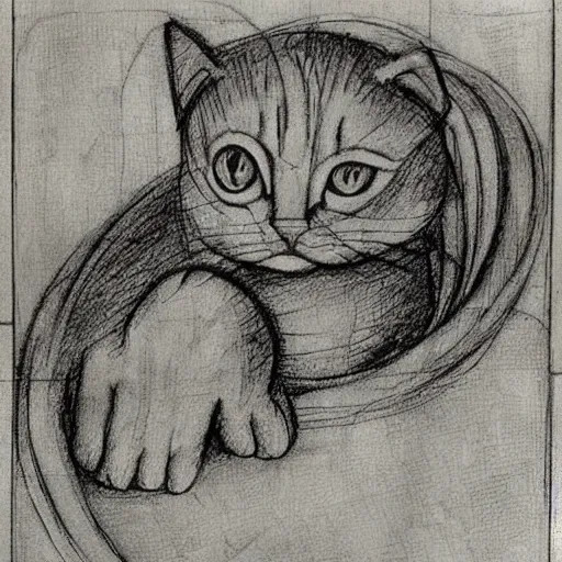 Image similar to da vinci ’ s sketch, depicting the design of cats,