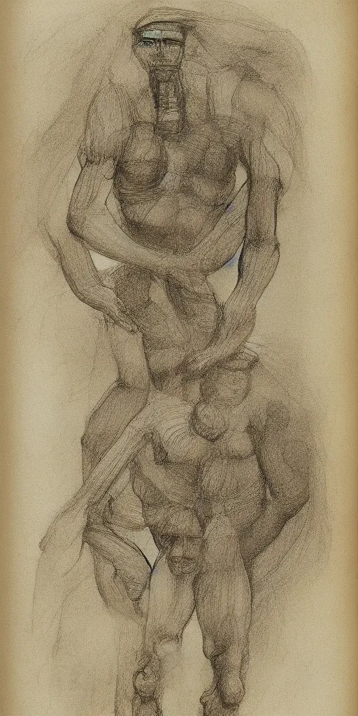 Image similar to humanoid machine sketch by Leonardo da Vinci, sketchbook, highly detailed, scientific illustration