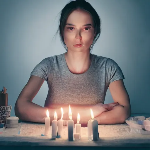 Prompt: portrait of yogawoman making homemade candles, photoshot, hyper detailed, 8k,