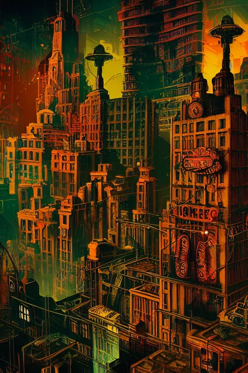 Prompt: city dense, aesthetic, fantasy, bioshock pop art, by mike swiderek, jorge lacera, ben lo, tyler west,, ultrarealistic, sharp focus, intricate, ultra high definition details, shadow effect