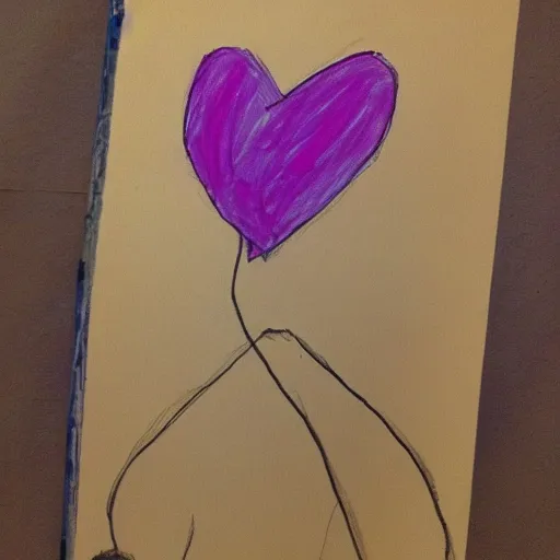 Prompt: the heart drawing by children