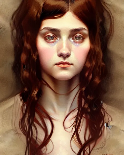 Prompt: portrait of a welsh teenage girl with brown hair, glowing skin, delicate features, amelie poulain, fantasy, intricate, elegant, dress shirt, highly detailed, digital painting, artstation, concept art, smooth, sharp focus, illustration, art by Krenz Cushart and Artem Demura and alphonse mucha