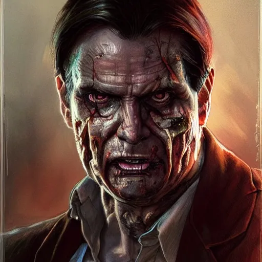 Image similar to ultra realistic illustration, jair bolsonaro as a rotting zombie, emotionless, fantasy, intricate, horror, highly detailed, digital painting, artstation, concept art, sharp focus, illustration, art by artgerm and greg rutkowski and alphonse mucha