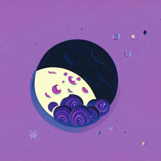 Image similar to beautiful detailed flat art of the moon, blue and purple with black background, style of tom whalen, enamel pin