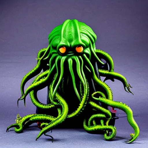 Prompt: a cthulhu action figure with articulated tentacles, product shot