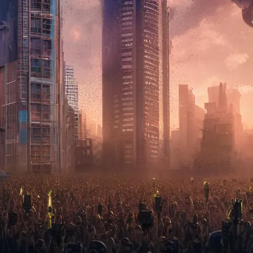 Prompt: 8 k photograph from a crowd of aliens, city, organic buildings, artstation