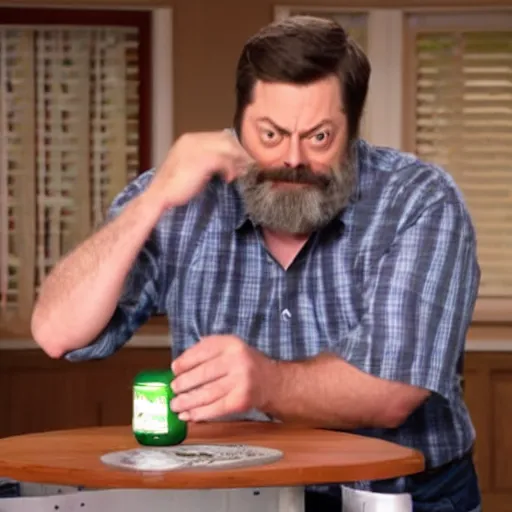 Prompt: nick Offerman bowling a can of soup