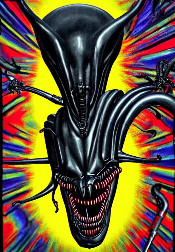 Image similar to one famous person, simple, simplicity, subgenius, x - day, weird stuff, occult stuff, knives, giger ’ s xenomorph, illuminati, bright colors, hyperrealism, studio lighting