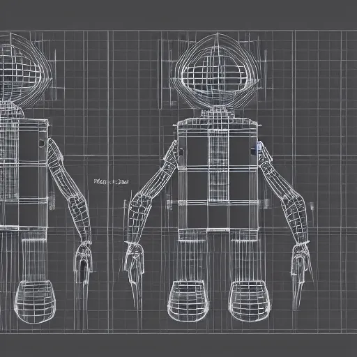 Image similar to Robot Elon Musk schematics, blueprints, 3d wireframe