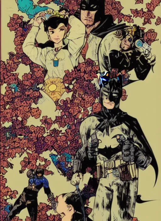 Image similar to batman, portrait illustration, pop art, splash painting, art by geof darrow, ashley wood, alphonse mucha, makoto shinkai