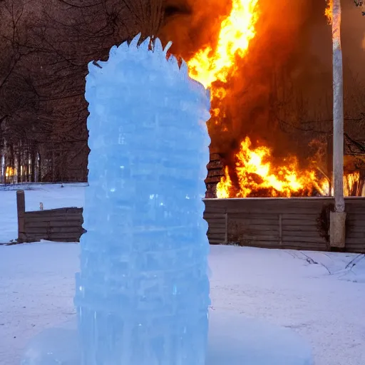 Prompt: photo of a burning ice sculpture