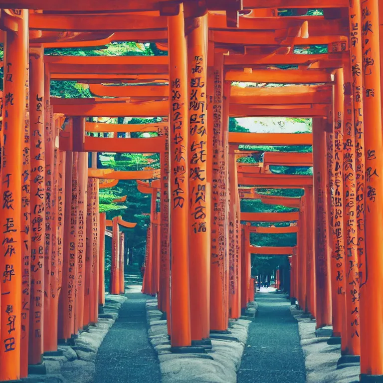 Image similar to incredibly cool album cover, depiciting a beautiful futuristic torii shinto shine, centered symmetrical, 4k ultra, trending, modern color scheme