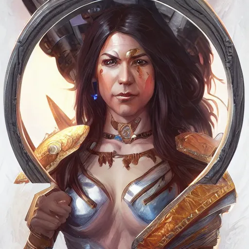 Prompt: Jeff Bezos!! as a female amazon warrior, closeup, D&D, fantasy, intricate, elegant, highly detailed, digital painting, artstation, concept art, matte, sharp focus, illustration, hearthstone, art by Artgerm and Greg Rutkowski and Alphonse Mucha