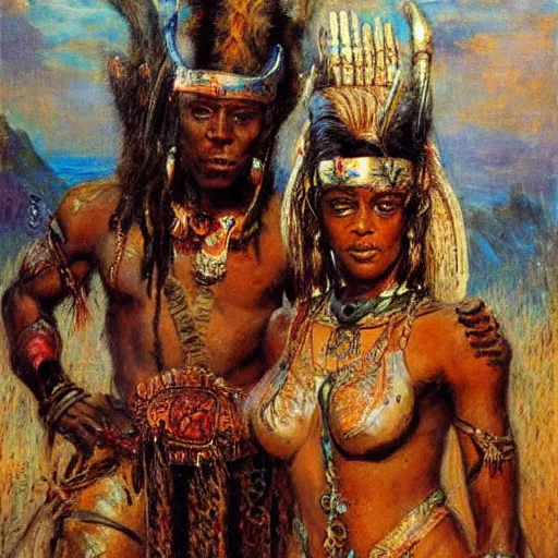 Image similar to Shaka Zulu painted by gaston bussiere