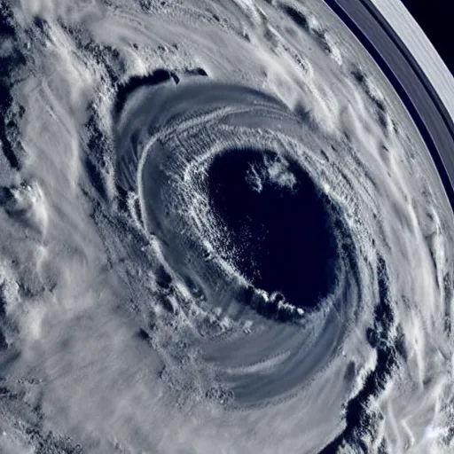 Prompt: ultra detailed zoomed in photo satellite view of a saturn size hurricane swallowing earth