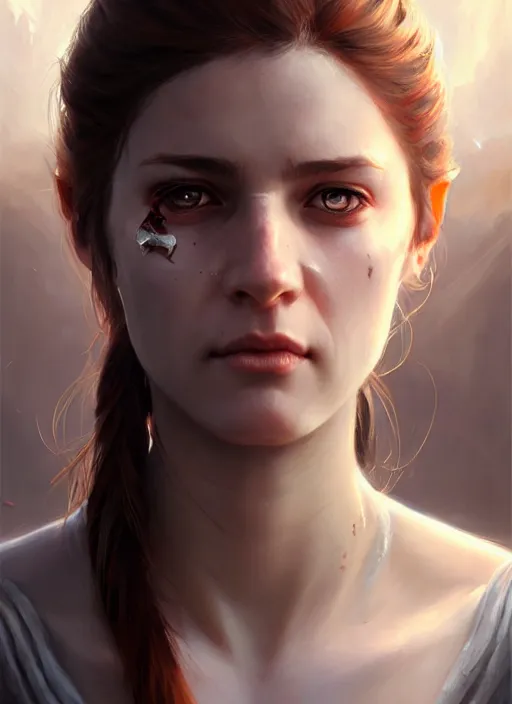 Prompt: a _ fantasy _ style _ portrait _ painting _ of white female with a light scar under left eye, holy oil _ painting _ unreal _ 5 _ daz. _ rpg _ portrait _ extremely _ detailed _ artgerm _ greg _ rutkowski _ greg