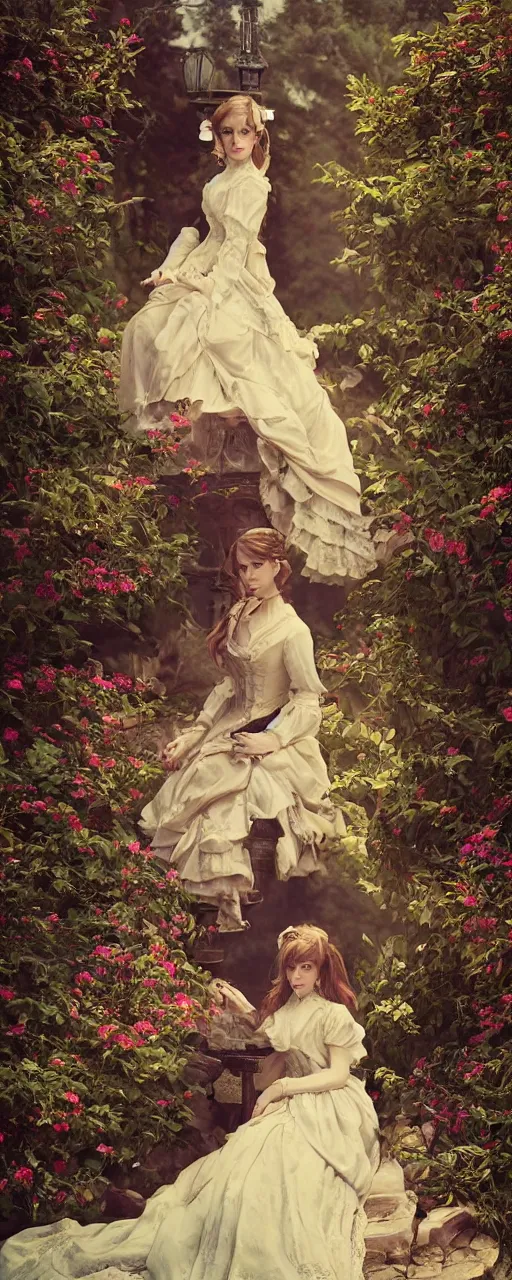 Prompt: photo photorealistic portrait photograph of Emma Watson dressed in victorian style fashion, photographic castle gardens background, nighttime, rich vibrant colors, ambient lighting, dynamic lighting, beautiful detailed photograph intricate insanely detailed octane render, 8k artistic photography, photorealistic, chiaroscuro anime key visual, makoto shinkai, ilya kuvshinov, lois van baarle, rossdraws, detailed, trending on artstation