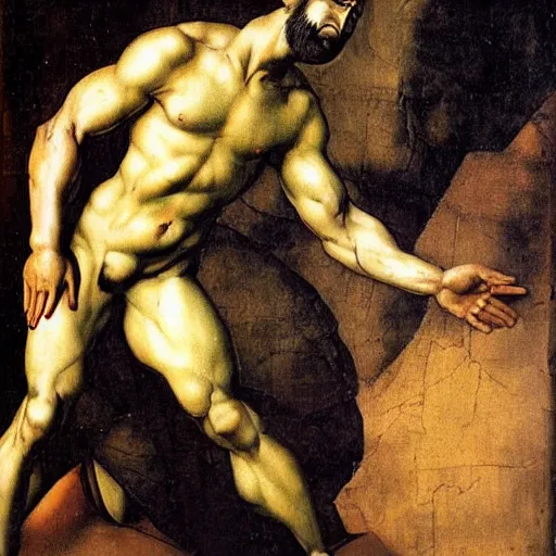 Image similar to painting of black adam as adam in the creation of adam by leonardo davinci