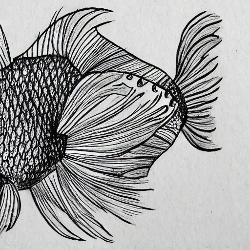 Image similar to drawing of a goldfish drawn in the style of q hayashida