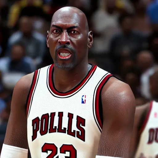 Image similar to close - up screenshot of michael jordan in nba 2 k 2 2, video game for the playstation 4, depth of field, hyperdetailed, very colorful, smooth!!!!! textures, video game, 4 k, 8 k