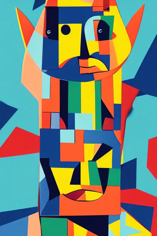 Image similar to cubist moai statue cutout digital illustration cartoon colorful beeple