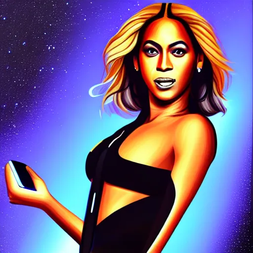 Image similar to “Beyoncé as a sci-fi magic girl, elegant, highly detailed, digital painting”