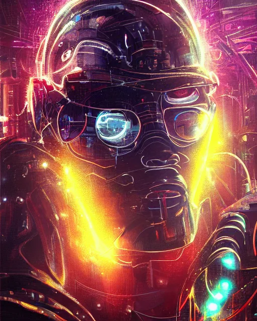 Image similar to a cyberpunk close up portrait of cyborg zeus, electricity, sparks, bokeh, soft focus, sparkling, glisten, water drops, cold, dark, geometric, temples behind, by paul lehr, jesper ejsing