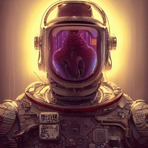 Image similar to hyperrealistic portrait of a squid monster astronaut, full body portrait, well lit, intricate abstract. cyberpunk, intricate artwork, by Tooth Wu, wlop, beeple. octane render,in the style of Jin Kagetsu, James Jean and wlop, highly detailed, sharp focus, intricate concept art, digital painting, ambient lighting, 4k, artstation