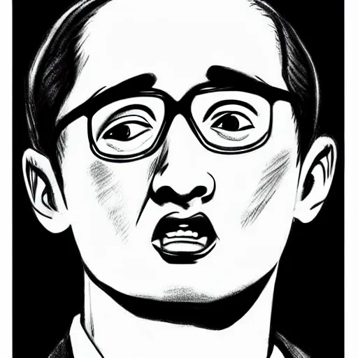 Image similar to A 1950s Style Comic-Like Drawing of Filthy Frank, grainy, realistic, hyperrealistic, very realistic, very very realistic, highly detailed, very detailed, extremely detailed, detailed, digital art, trending on artstation, detailed face, very detailed face, very detailed face, realism, HD Quality, 8k resolution, intricate details, body and head in frame, drawing, inked drawing, comic drawing, neat drawing, 1950s, 50s, in the style of Frank Hampson, in the style of Frank Bellamy, in the style of Dave Gibbons, in the style of Don Lawrence, in the style of Wally Wood