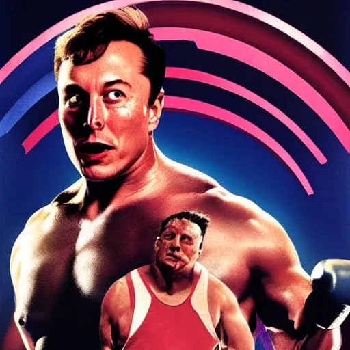 Image similar to movie poster of elon musk in rocky 4,