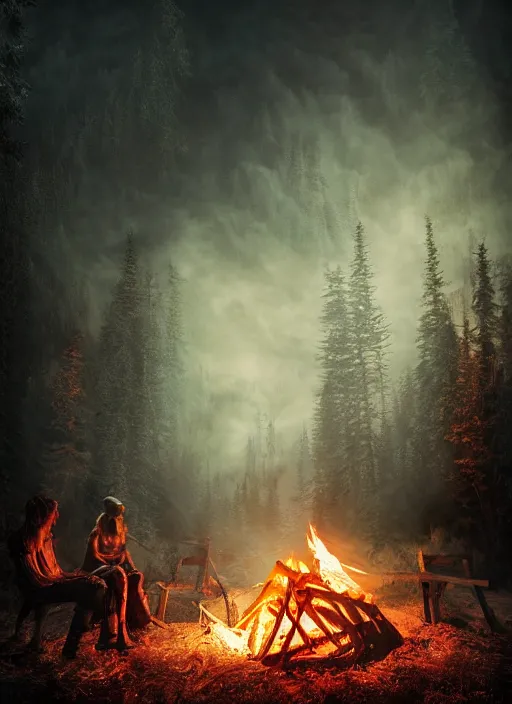 Prompt: cinematic shot epic portraits, hyper realistic, mood lighting, fantasy, detailed campfire, highly detailed, super realistic, perfect lighting pixel sorting, style sheet