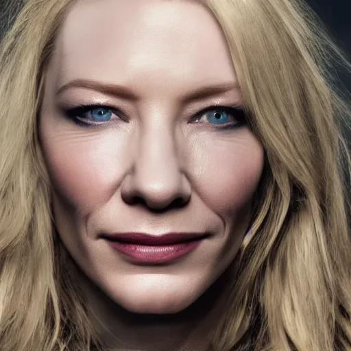 Prompt: high resolution portrait of cate blanchett with face tattoo , highly detailed, photorealistic, 4k