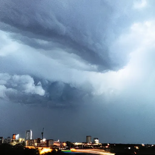 Prompt: A horrible thunder storm with lighting, overtop a ominous sky scraper