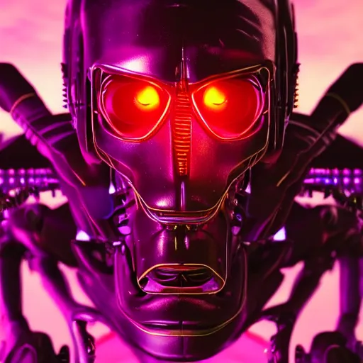 Prompt: synthwave cyborg insect face, detailed face, sharp focus, synthwave art, aesthetic, octane render, raw, cinematic
