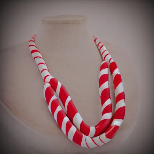 Image similar to candy cane necklace, photorealistic, beautiful, recursive