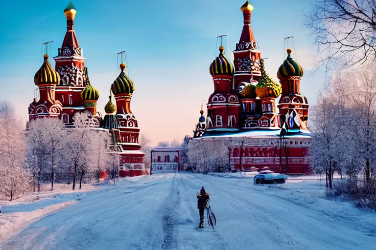 Image similar to real life russia, ultra realistic!!!, clear weather, golden hour, sharp focus