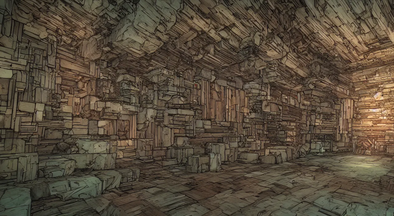 Prompt: wood wall fortress greeble block amazon jungle global illumination ray tracing that looks like it is from borderlands and by feng zhu and loish and laurie greasley, victo ngai, andreas rocha, john harris