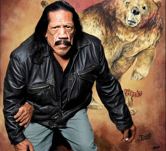 Prompt: danny trejo throwing a bear franklin booth