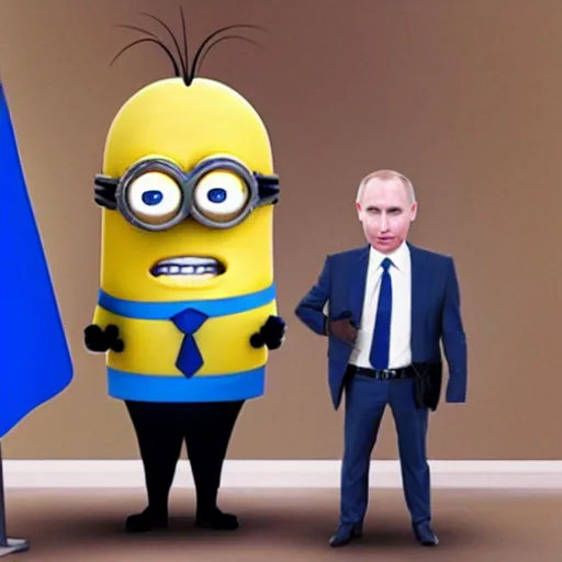 Image similar to a minion as vladimir putin, highly detailed